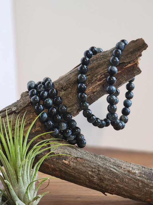 Blue Tiger's Eye | 8MM Crystal Bracelet | Natural Flashy Tiger Eye Beads with Blue Flash | Masculine & Subtle Jewelry for Couples