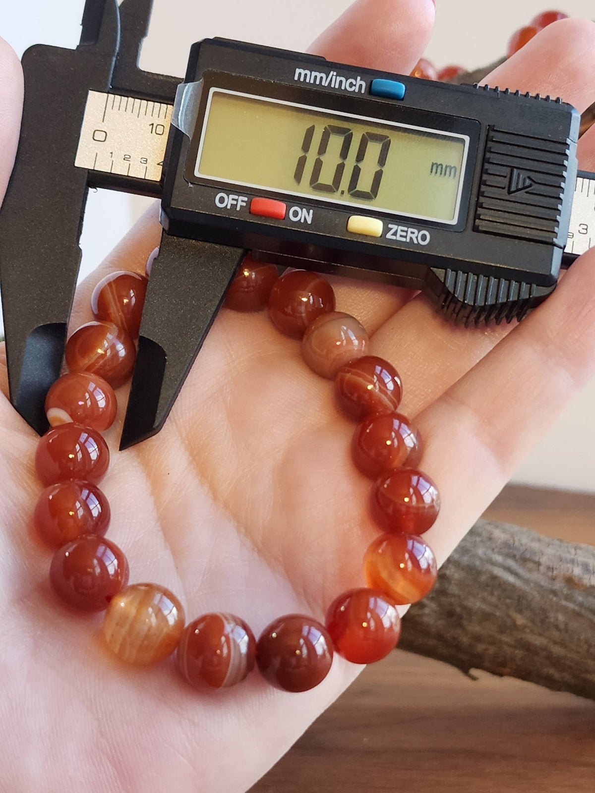 Banded Carnelian Bracelet: 10MM Red Agate Crystal Bead Stretch Bracelet