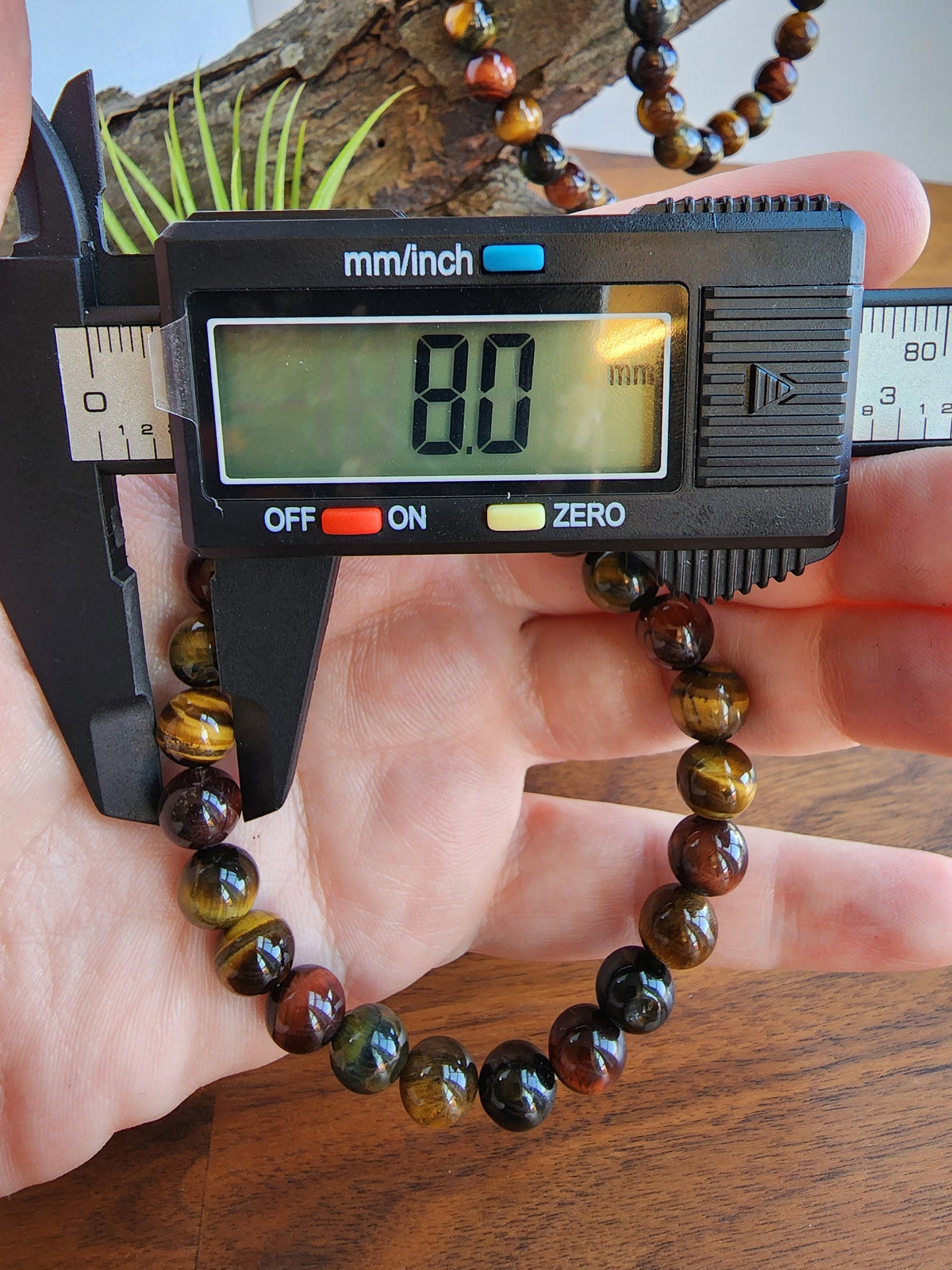 Mixed Tiger Eye Bracelet: Red, Blue & Yellow 8MM Crystal Beads