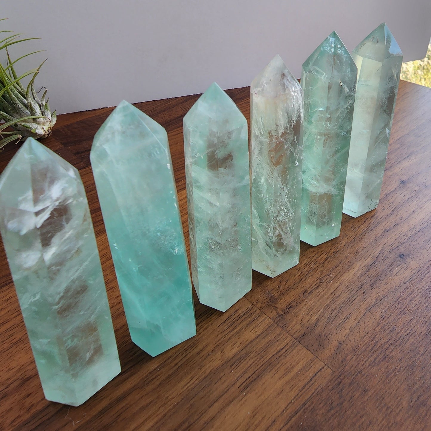 Green Fluorite Crystal Point - Clear Mint Tower with Rainbow