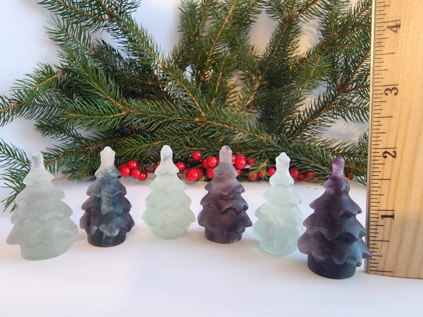 Fluorite Crystal Christmas Tree: Purple & Green Holiday Decor