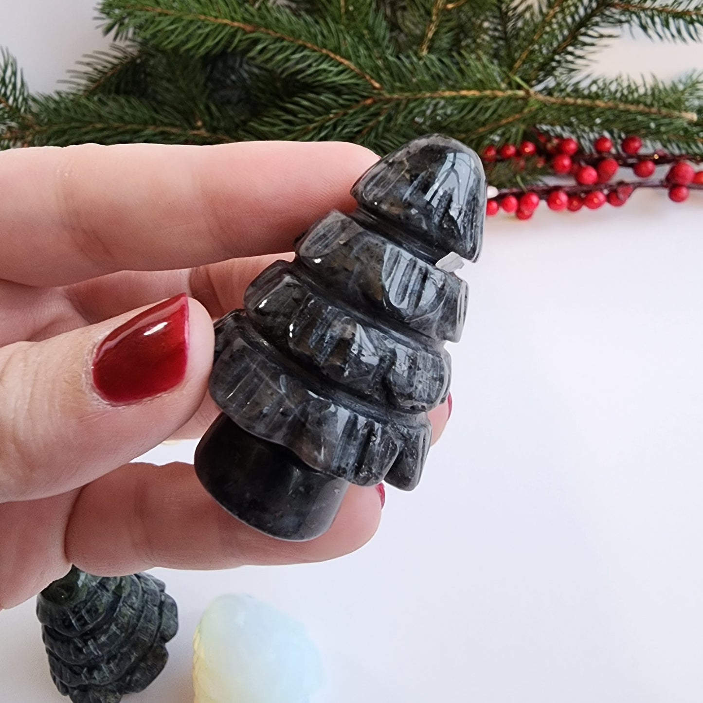 Pine Tree Carving | Winter Crystal | Christmas Tree | Opalite, Kambaba Jasper, Larvakite | Choose your Material