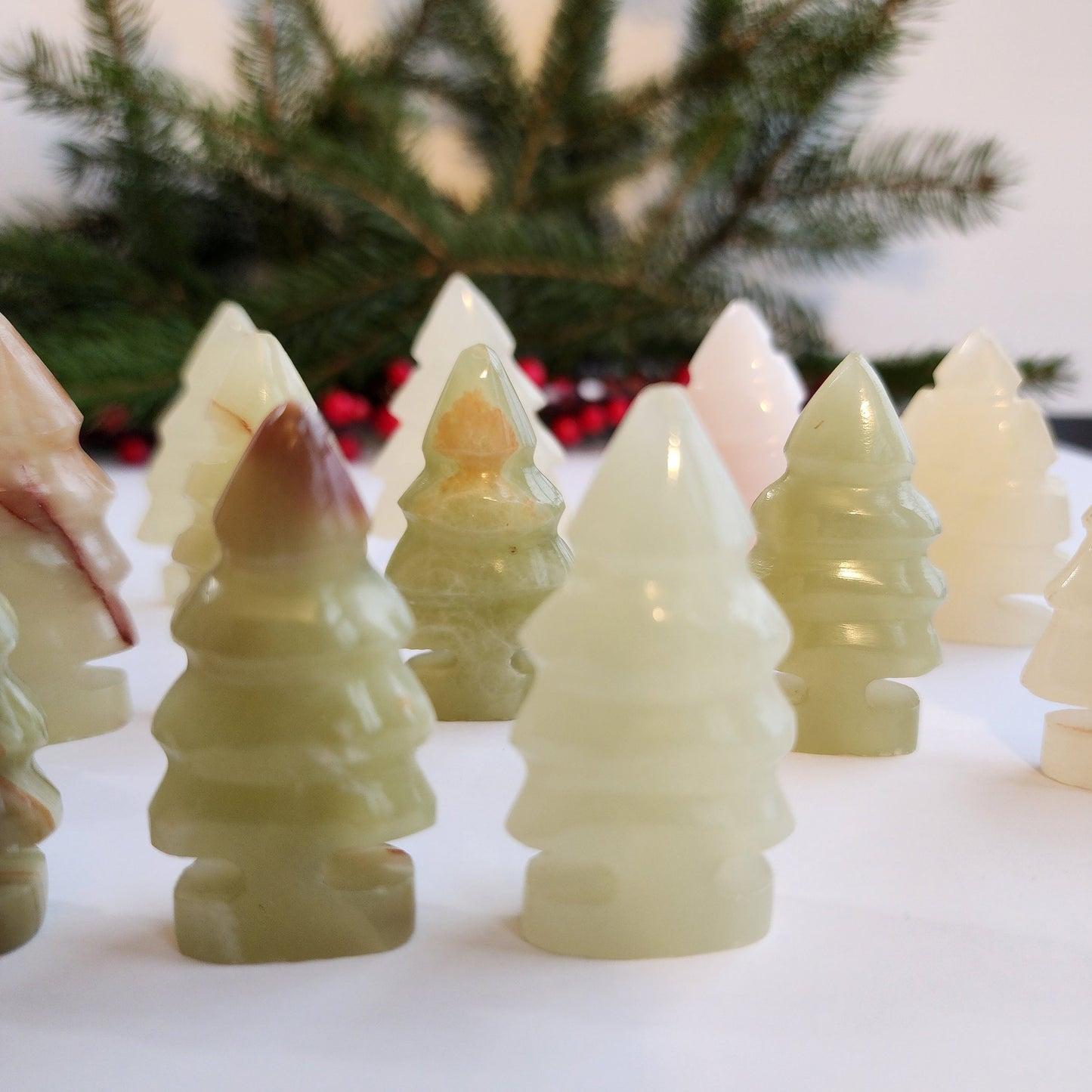 Mystery Pick Forest | Hand Carved Crystal Trees | Banded Onyx, White Calcite, Pink Mangano | One Tree | Chosen Intuitively Just for You!