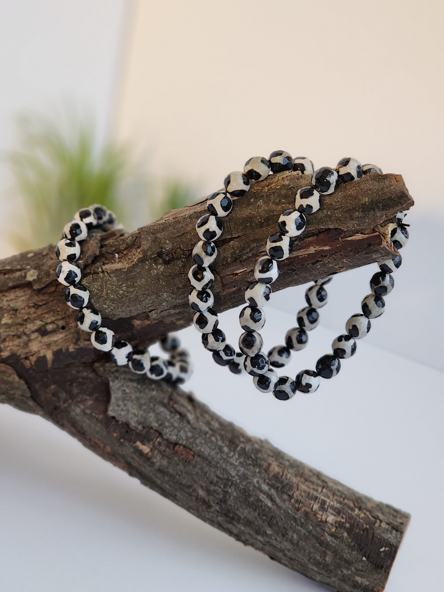 Faceted Tibetan Agate Bracelet | Black & White Spotted Crystal | Heaven's Pearl | Dzi Agate | Evil Eye | Intuitively Chosen
