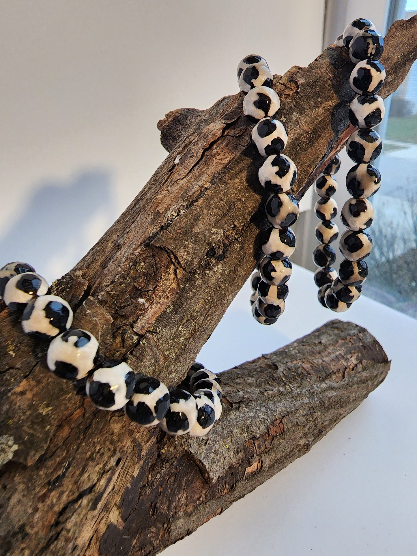 Faceted Tibetan Agate Bracelet | Black & White Spotted Crystal | Heaven's Pearl | Dzi Agate | Evil Eye | Intuitively Chosen