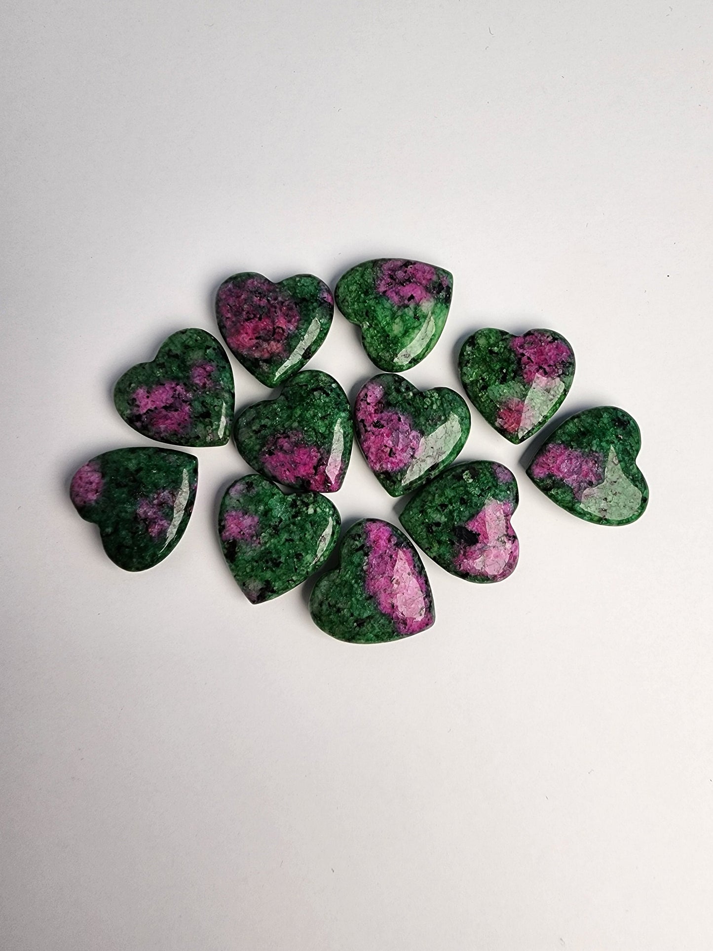 Ruby in Zoisite Mini Hearts | UV Reactive Crystal Heart | Magenta & Bright Green Crystal Carving | Dye Enhanced Quartzite