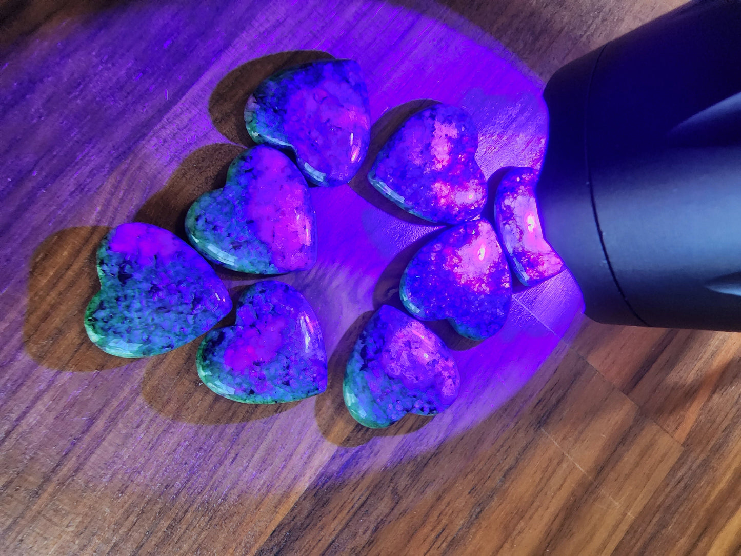 Ruby in Zoisite Mini Hearts | UV Reactive Crystal Heart | Magenta & Bright Green Crystal Carving | Dye Enhanced Quartzite