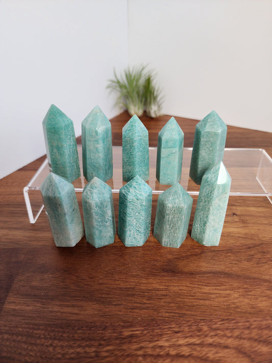Amazonite Point Tower Spiritual Crystal, Teal Blue Obelisk (Small Size, Natural Stone, Calm Energy)