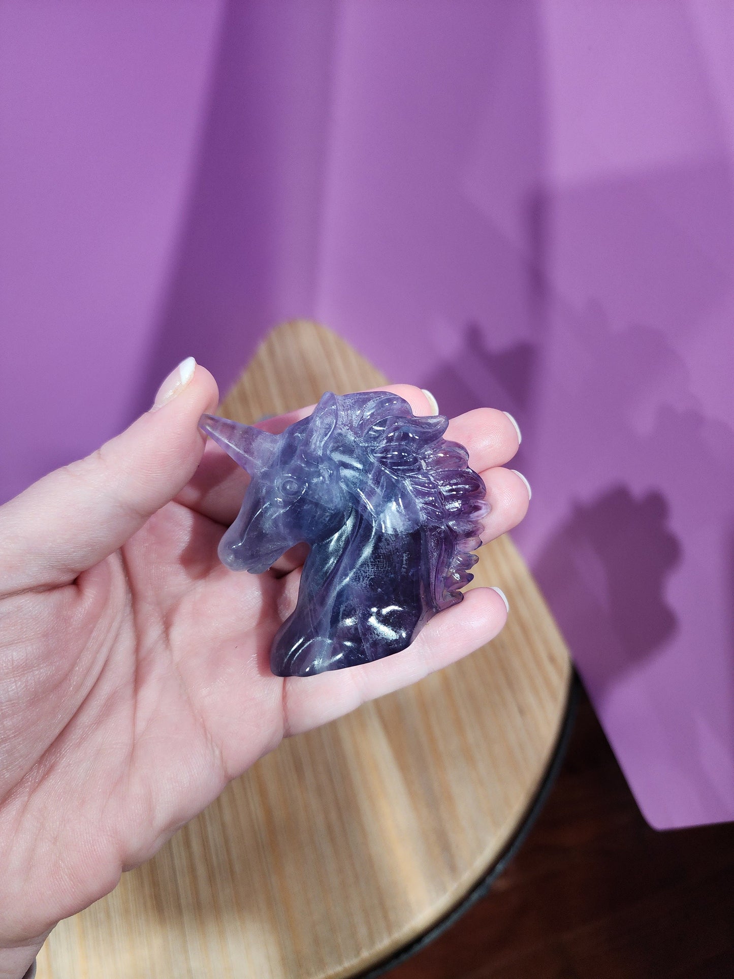 Unicorn Crystal Carving: Rainbow Fluorite - Transparent, Banded