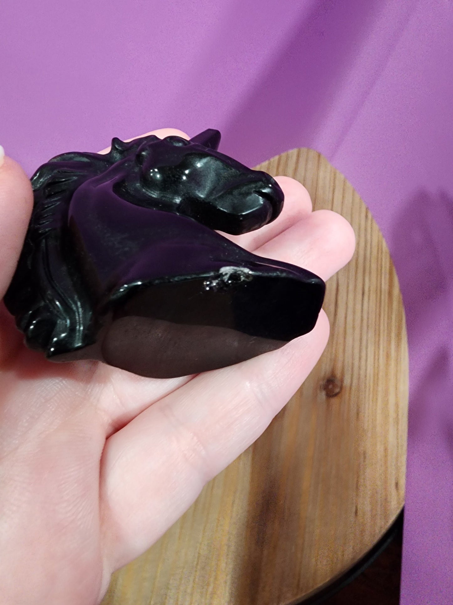 Unicorn Crystal Carving: Black Obsidian Stallion - Slight Flaw