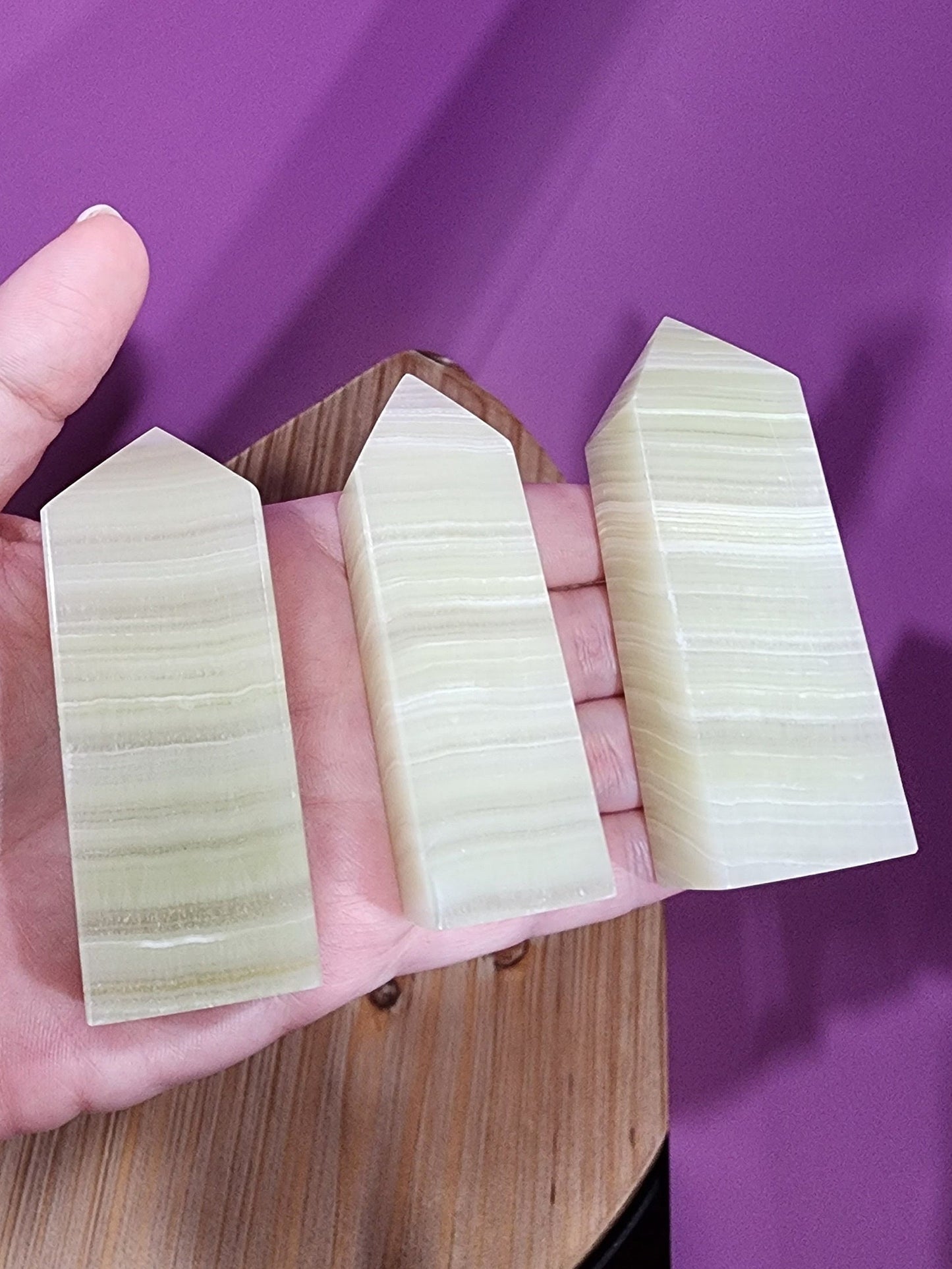 Banded Green Onyx Tower: Olive Sage Crystal Point