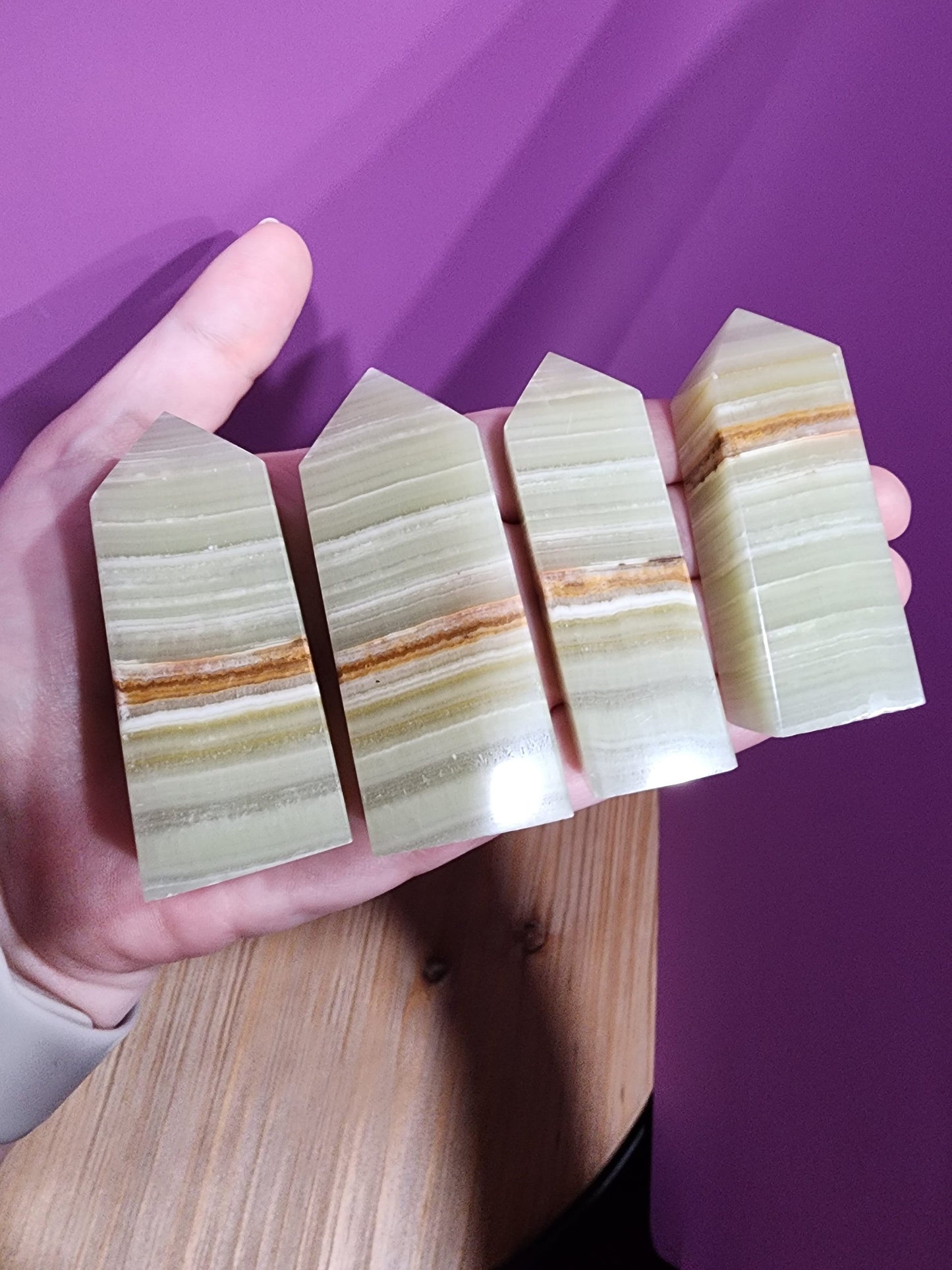 Afghan Jade Crystal Tower: Brown Banded Light Green Onyx Point