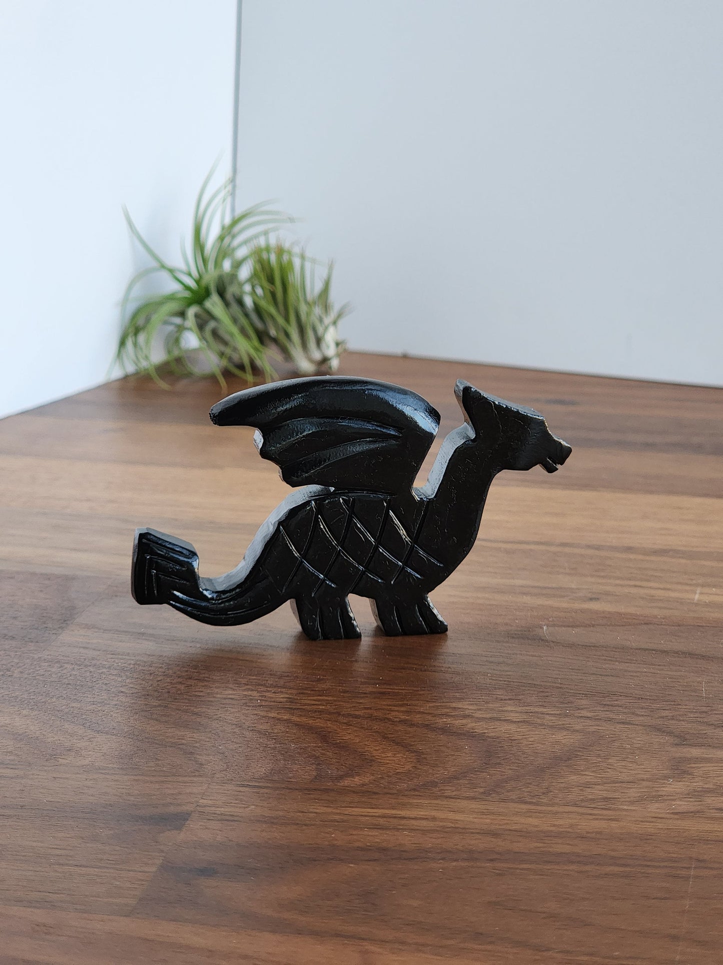 Winged Crystal Dragon | Medieval Black or White Carving | Natural Serpentine with Black Heavy Laquer | MISFIT