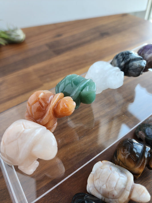 Mini Crystal Turtle Figurine - Natural Stone, Small Collectible