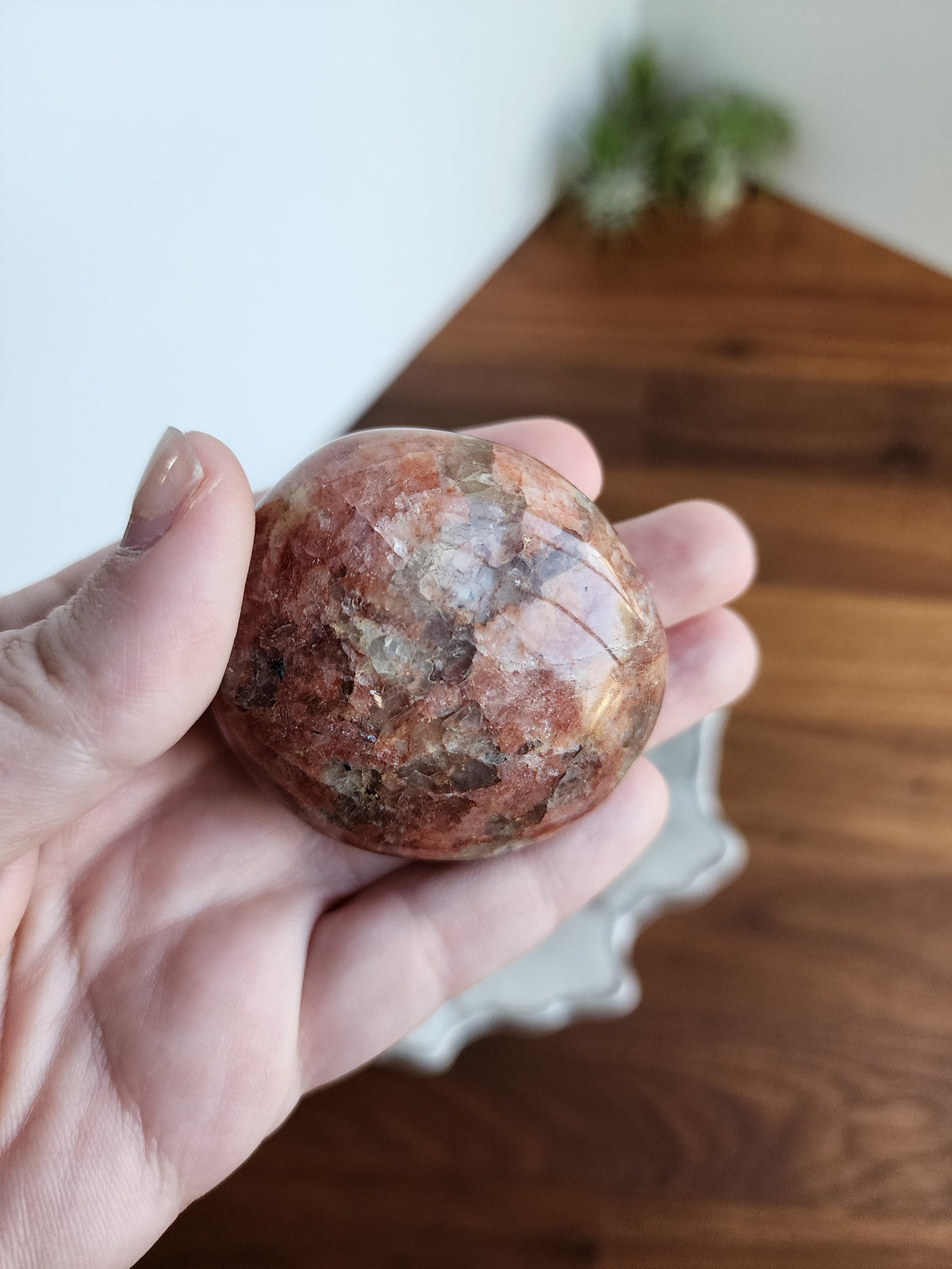Peach Moonstone with Smokey Quartz Inclusions | Flashy Large Pocket Stones | Intuitively Chosen