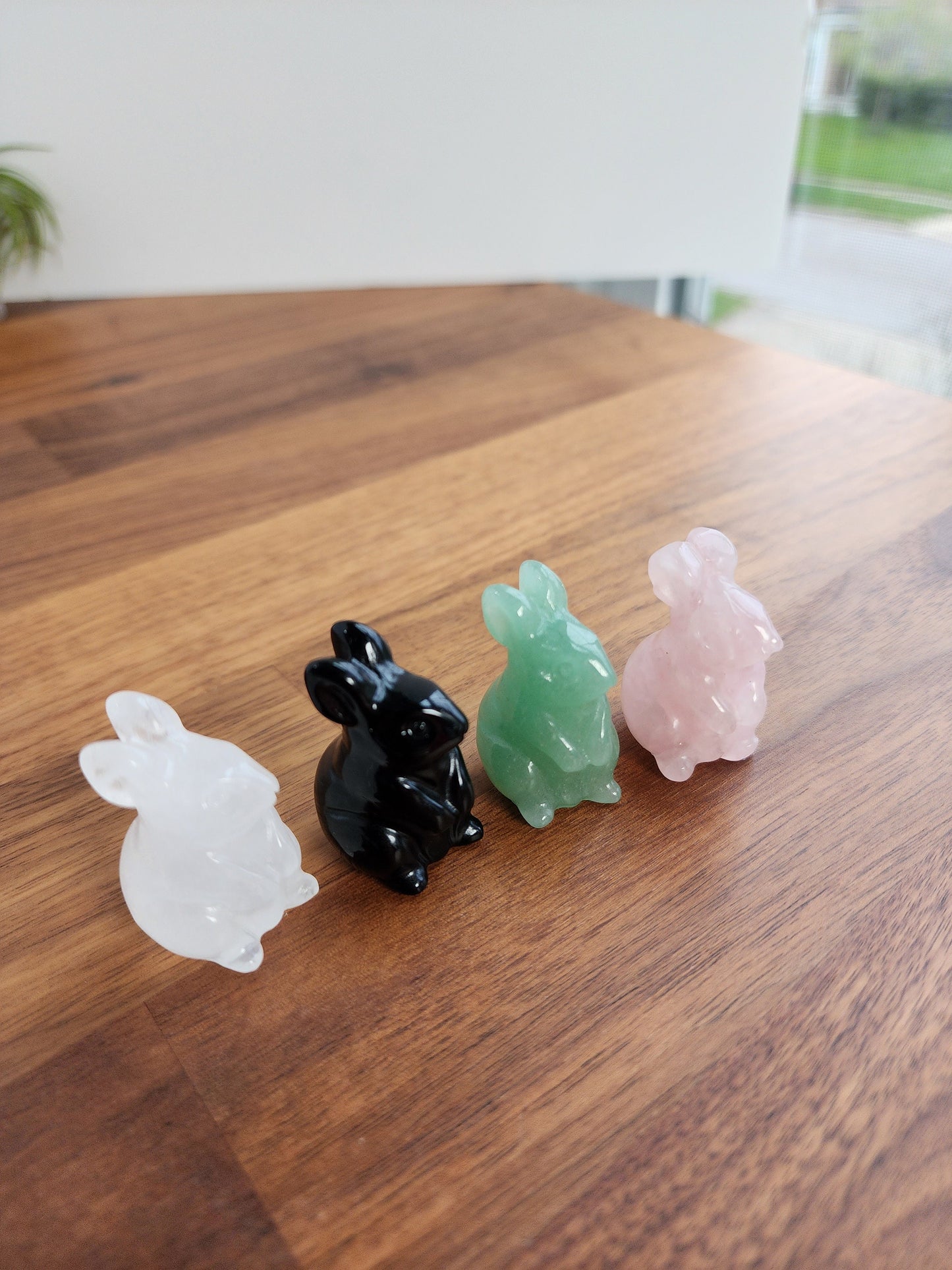 Crystal Rabbit Figurine: Sitting Bunny in Rose Quartz or Obsidian - Unique Stones