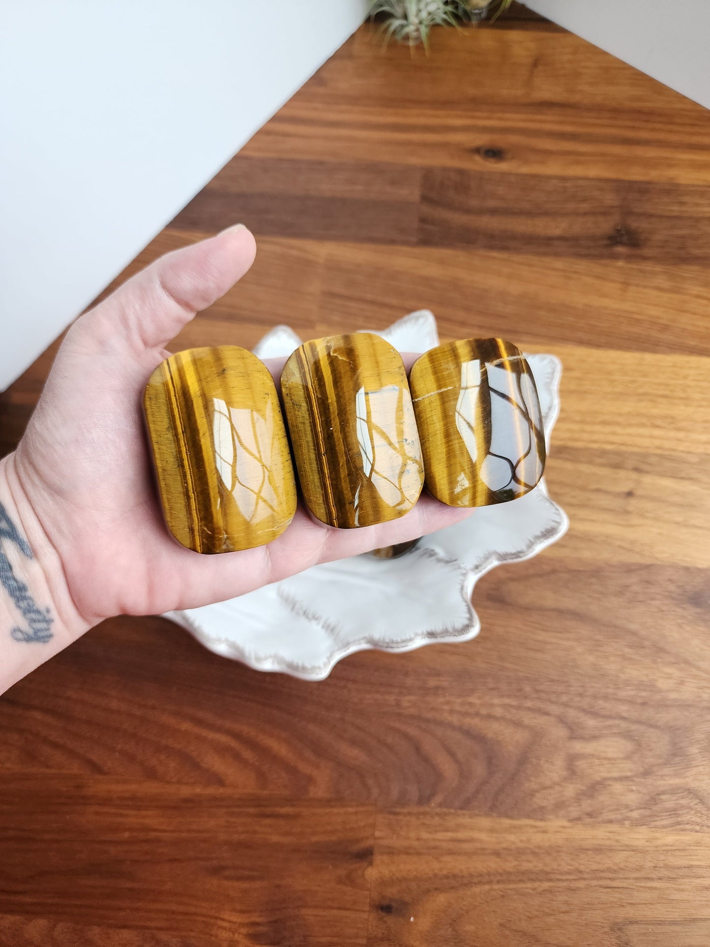 Large Tiger's Eye Palm Stones | Flashy Yellow Tiger Eye Palms | Unique Shape | Soap Palm | Intuitively Chosen