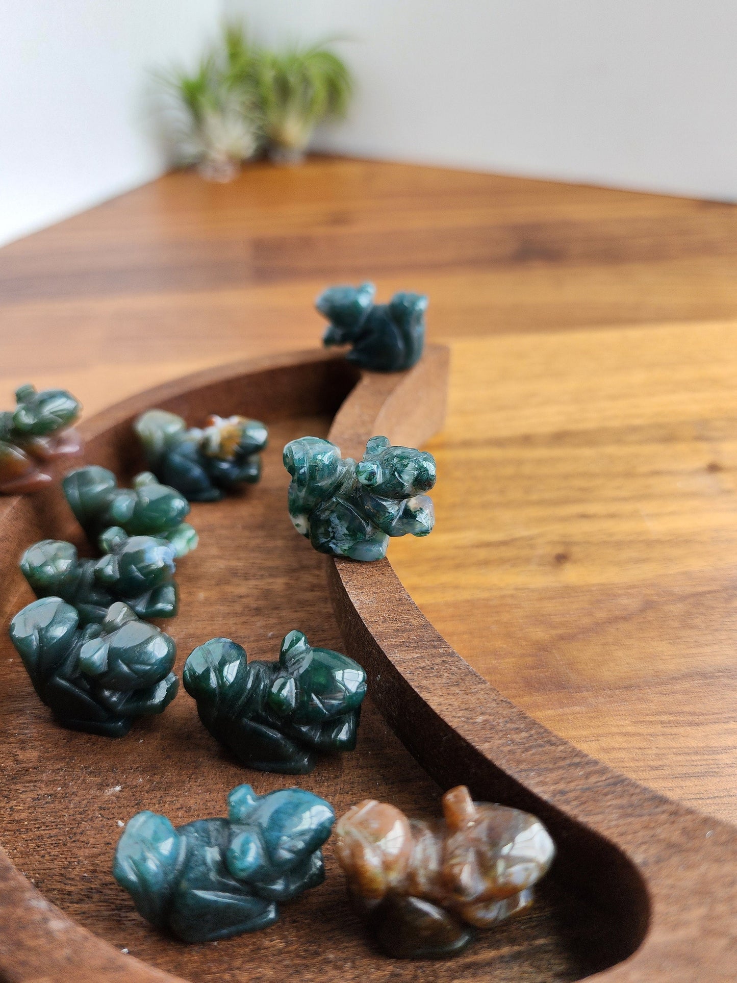 Mini Crystal Squirrel Figurine - Moss Agate, Forest Green with Brown