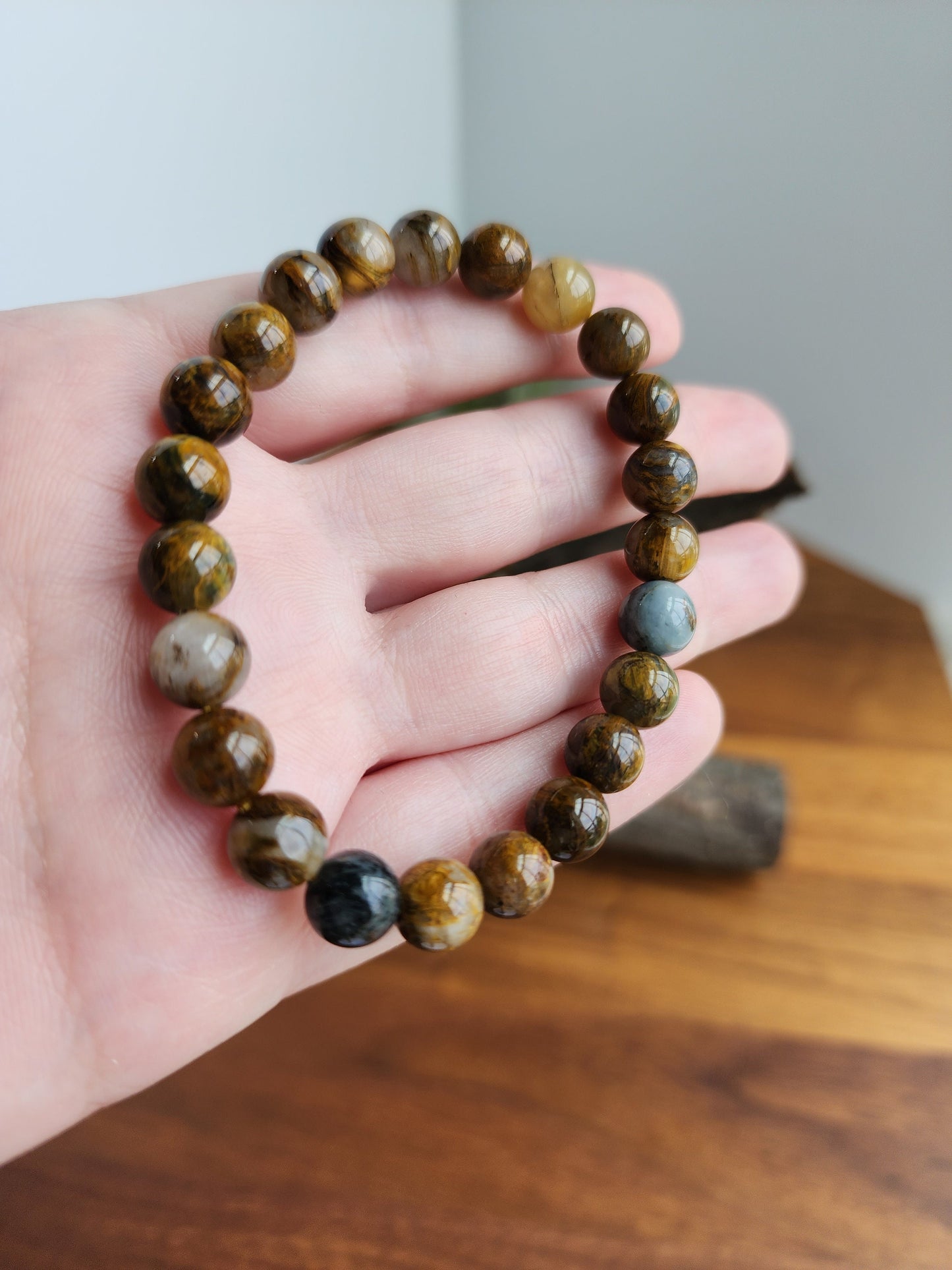 Golden Pietersite Bracelet | Natural 8MM Crystal Beads | High Quality Gold Flash | Yellow & Blue | Intuitively Chosen