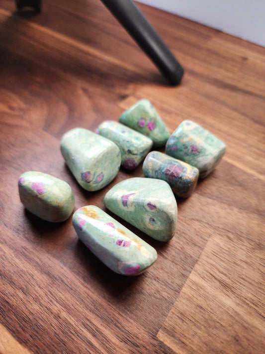 Ruby Fuchsite Tumble: Mint Green & Pink Healing Crystal