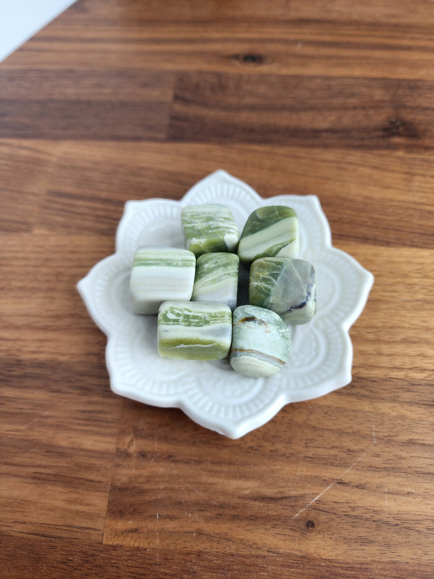 Serpentine Tumbles | Medium | Light Green Banded Crystal | High Quality | Intuitively Chosen