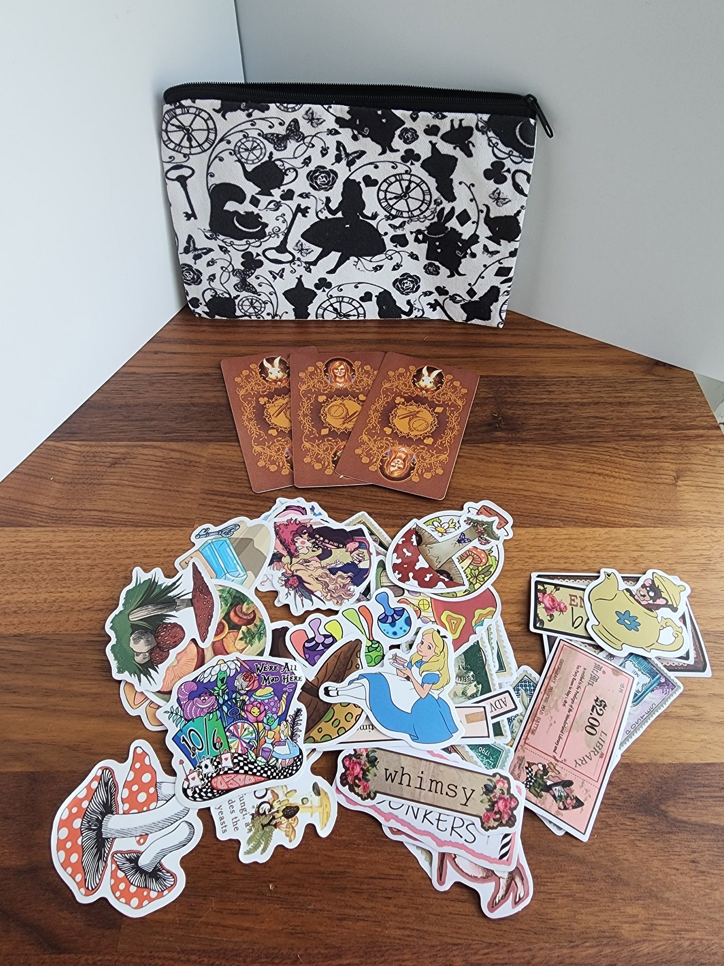 Wonderland Crystal Bundle: Cheshire Cat, Mushrooms, Tarot, Stickers