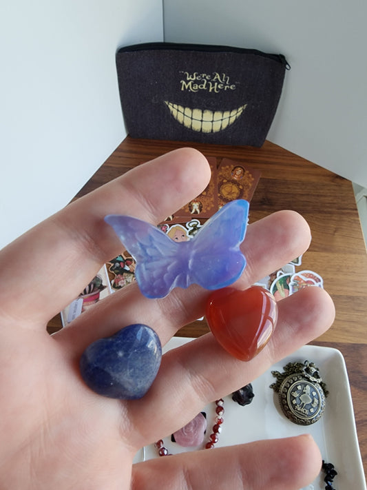 Wonderland Crystal Bundle: Pocket Watch, Cheshire Cat, Tarot, Stickers