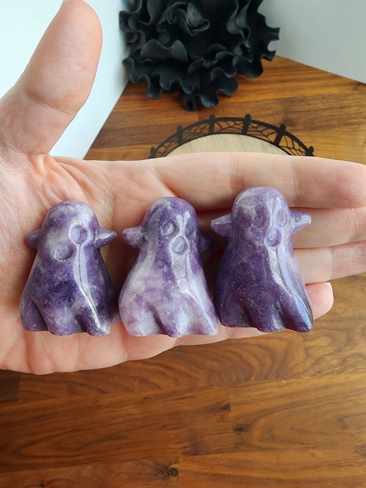 Lepidolite Ghost Carving: Shimmery Lilac Crystal Figurine