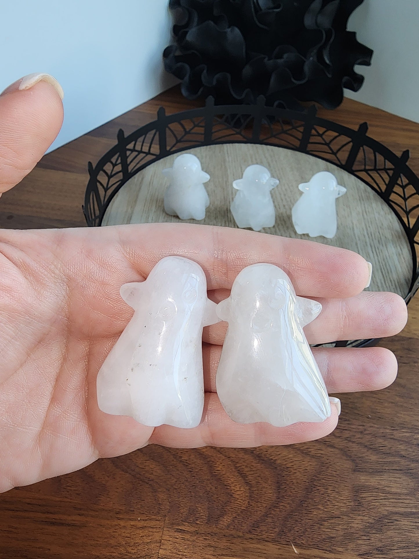 Clear Quartz Crystal Ghost Carving: Halloween Phantom, Intuitively Chosen