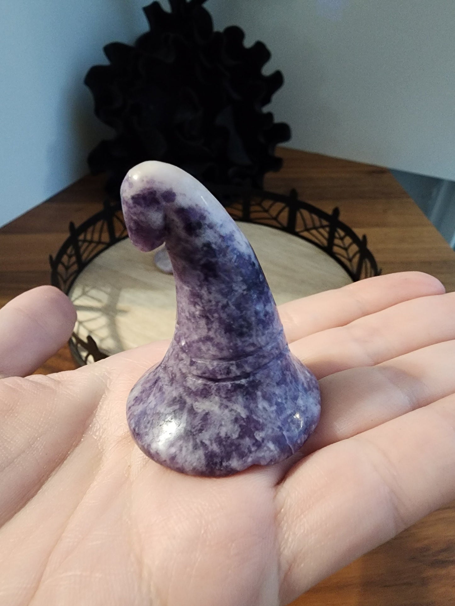 Crystal Witch Hat Figurine - Aventurine and Lepidolite Colors