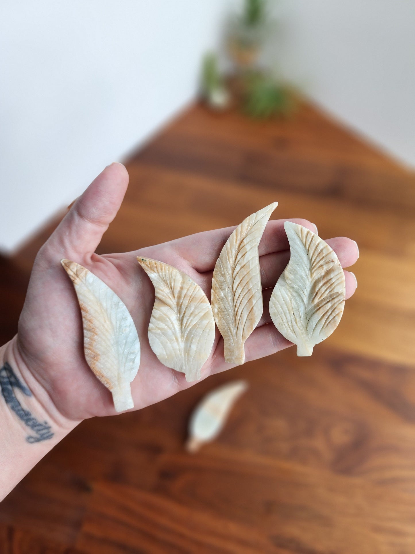 Hand Carved Caribbean Calcite Leaf: Ocean Crystal Decor