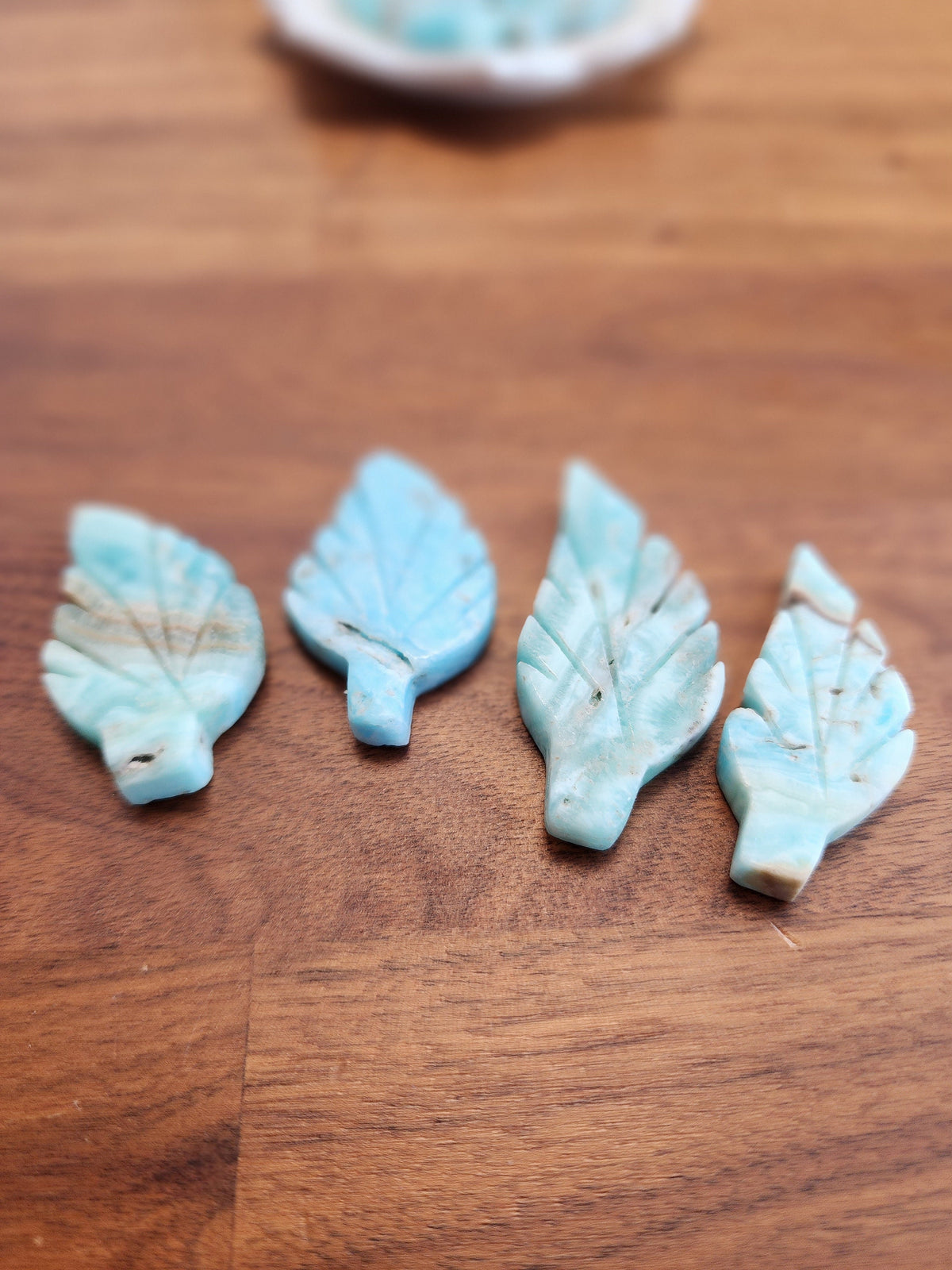 Blue Aragonite Crystal Leaf: Hand Carved Ocean Stone