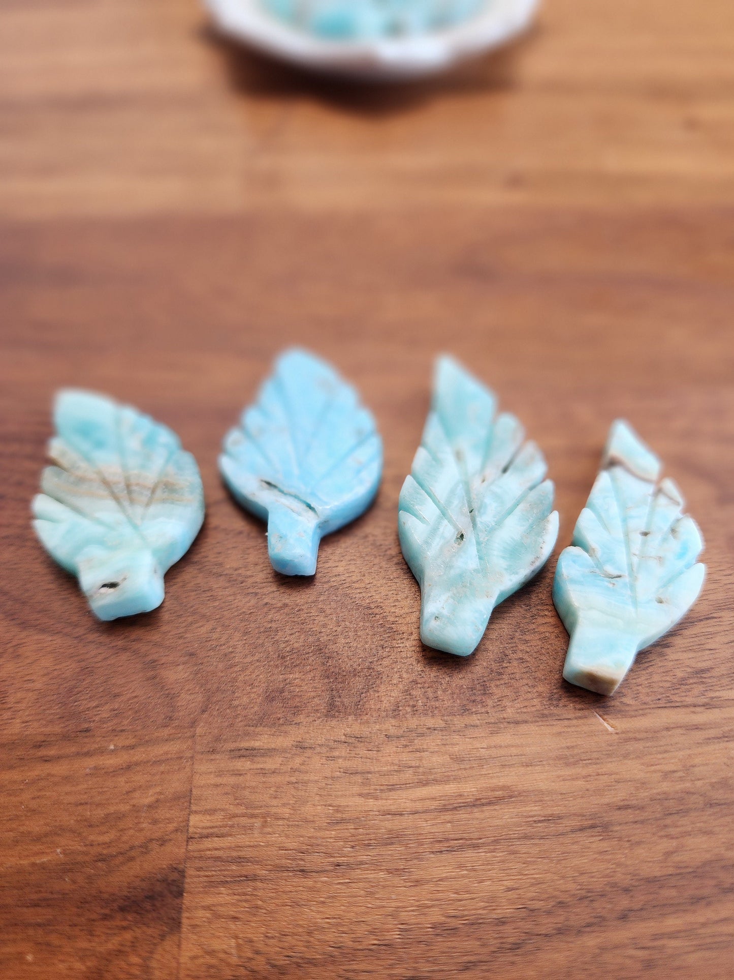 Blue Aragonite Crystal Leaf: Hand Carved Ocean Stone