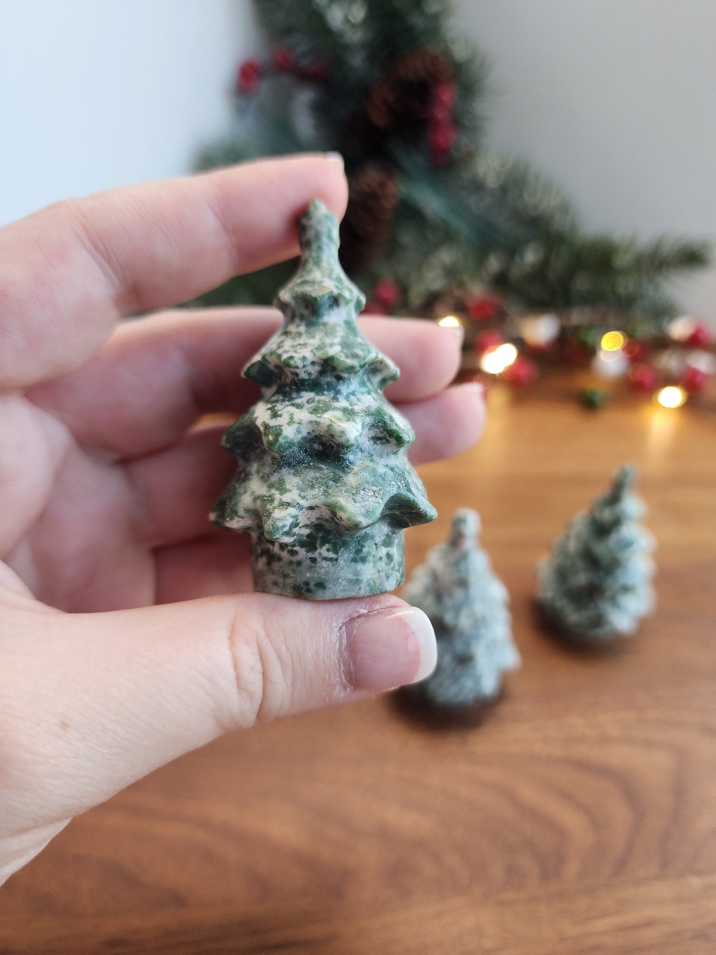 Green Spotted Crystal Tree | Medium Christmas Crystals | Yule Trees | Holiday Decor 2023 | Solstice Evergreen Carving | Intuitively Chosen