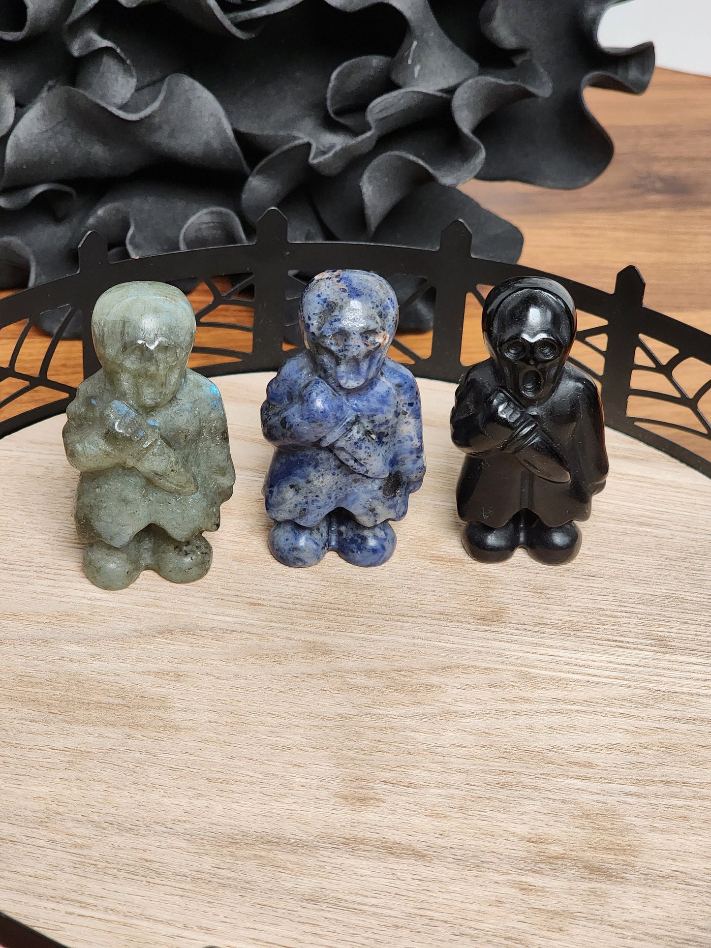Ghostface Crystal Sculpture: Horror Movie Villain (Obsidian & Labradorite)
