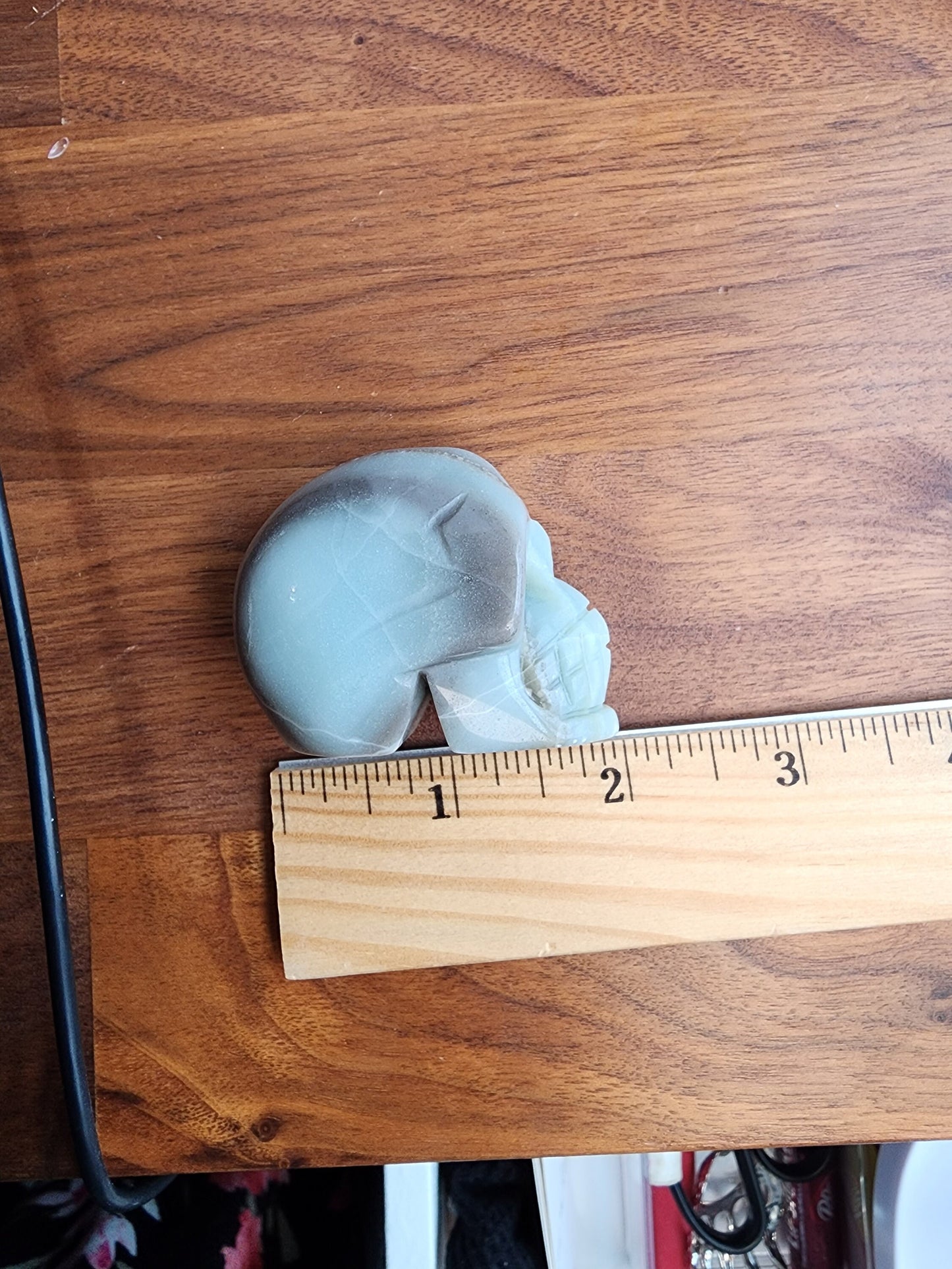 Caribbean Calcite Skull | 2" | Personal Collection | Halloween Decor | Blue Green Skeleton Head with Racing Stripe Pattern | Only One