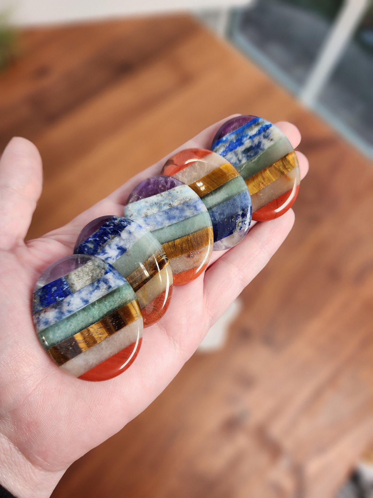7 Chakra Worry Stone | 1.77" Thumb Stone | Pocket Fidget | Kids Gifts | Stocking Stuffers | Rainbow | Multi-Color | Intuitively Chosen
