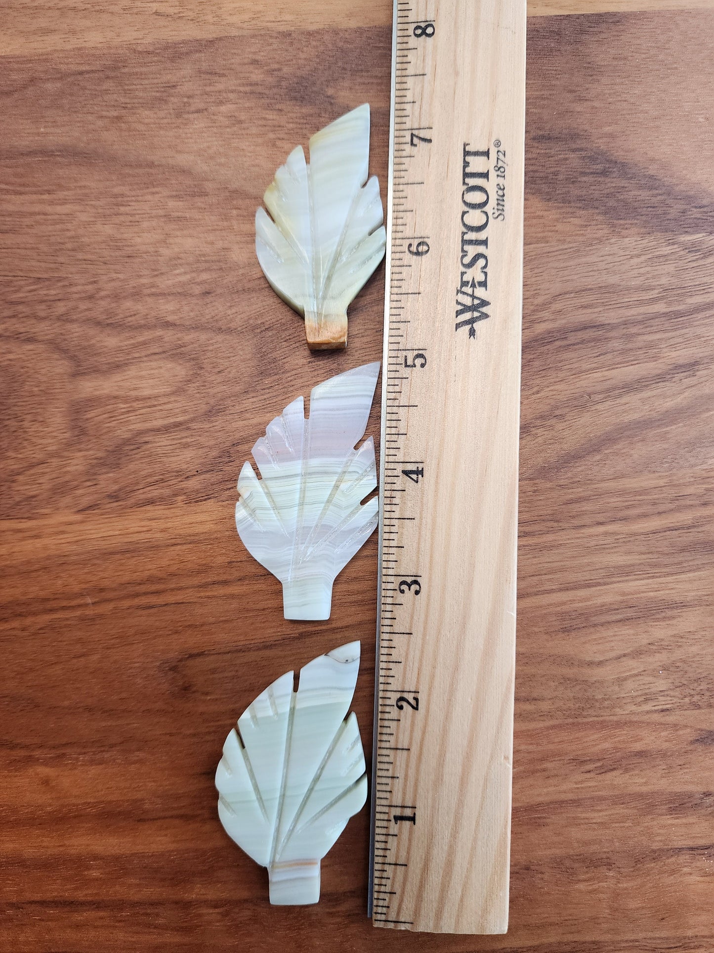 Hand Carved Pink Banded Onyx Leaf: Intuitively Chosen Crystal