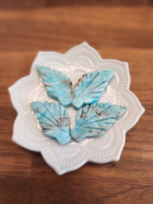 Blue Aragonite Crystal Leaf: Hand Carved Ocean Stone