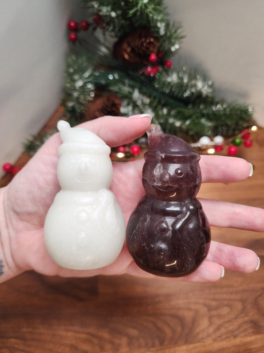 Crystal Snowman: White Jade or Purple Mica Fluorite, Winter Decor