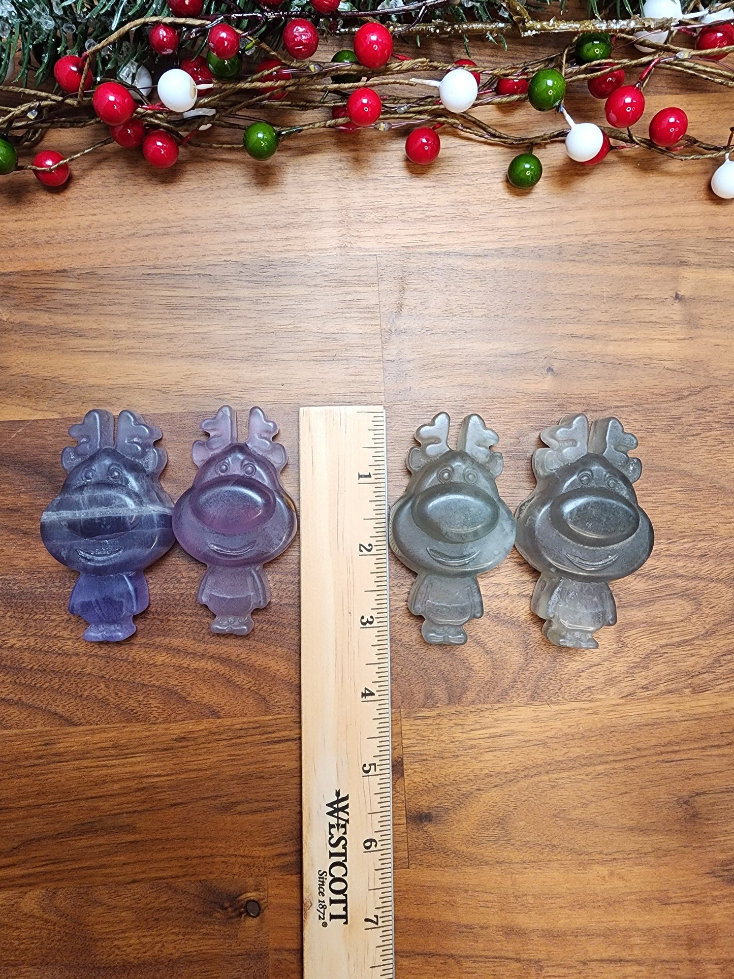 Fluorite Rudolph Crystal Carving: Purple or Green Reindeer