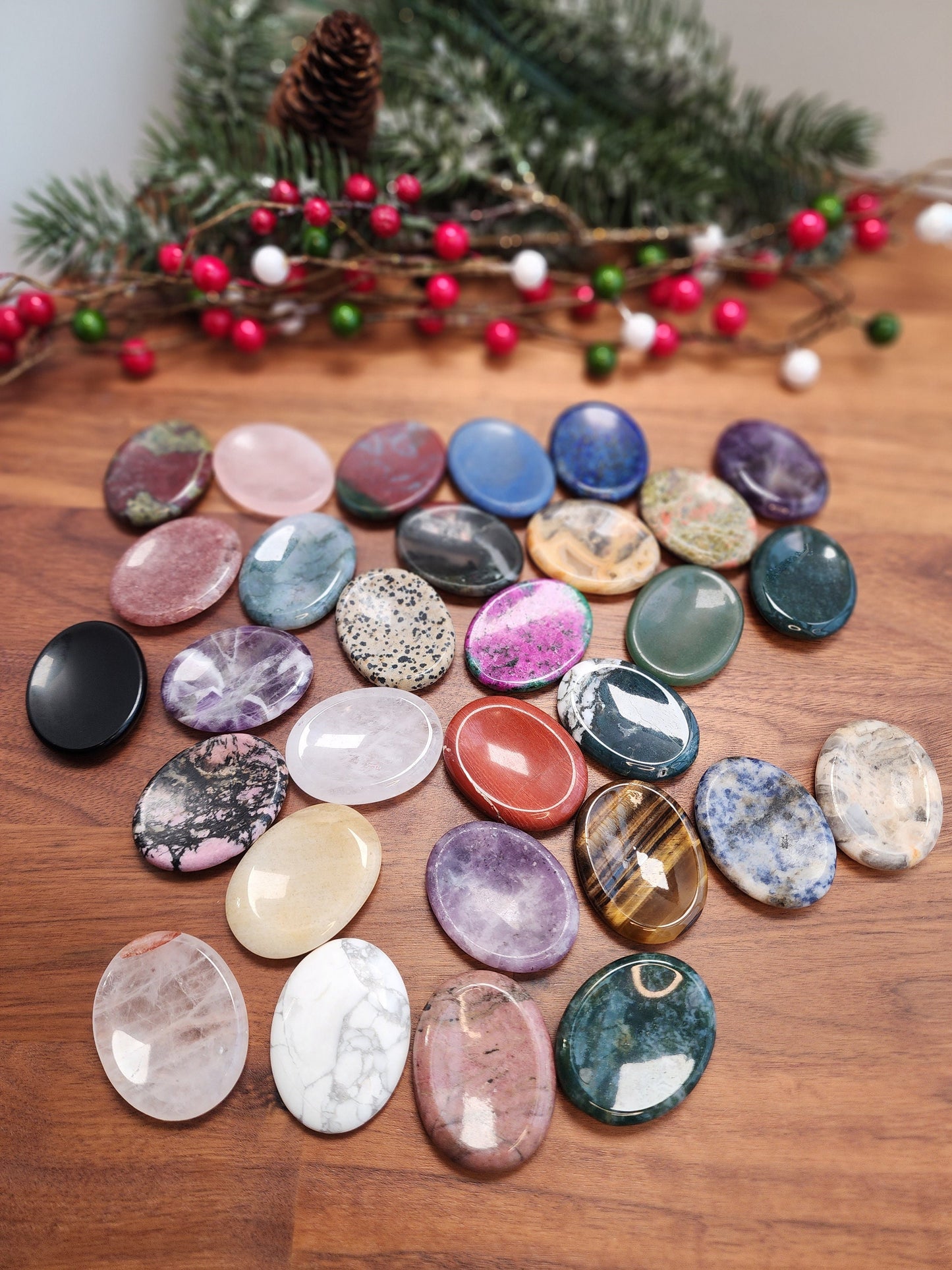 Crystal Worry Stone Advent Calendar | 12 Day Advent | Mixed Crystal Materials and Colors | Intuitively Chosen