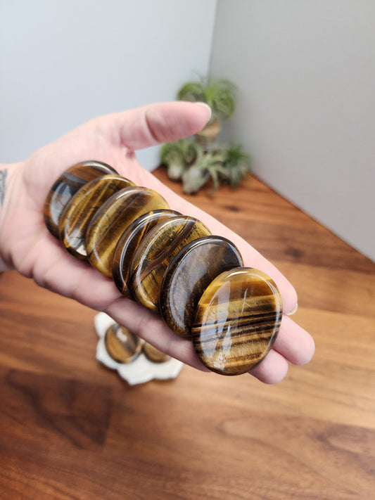 Tiger Eye Worry Stone: Natural Yellow Crystal (Chunky Palm Size)