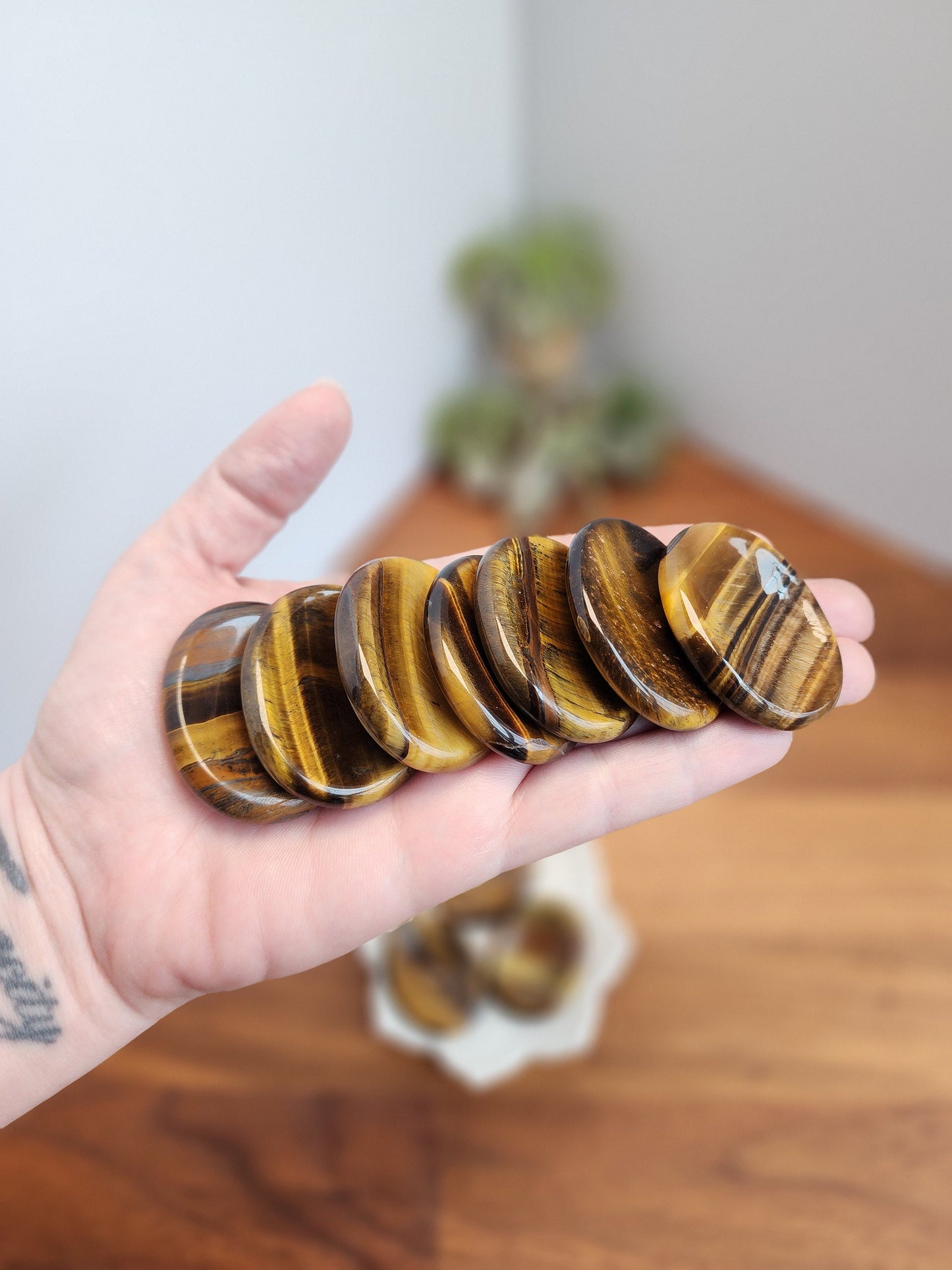 Tiger Eye Worry Stone: Natural Yellow Crystal (Chunky Palm Size)