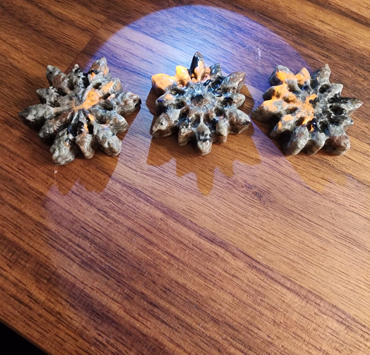 Crystal Snowflake Carvings: Holiday Mineral Decor - Opalite, Fluorite, Howlite