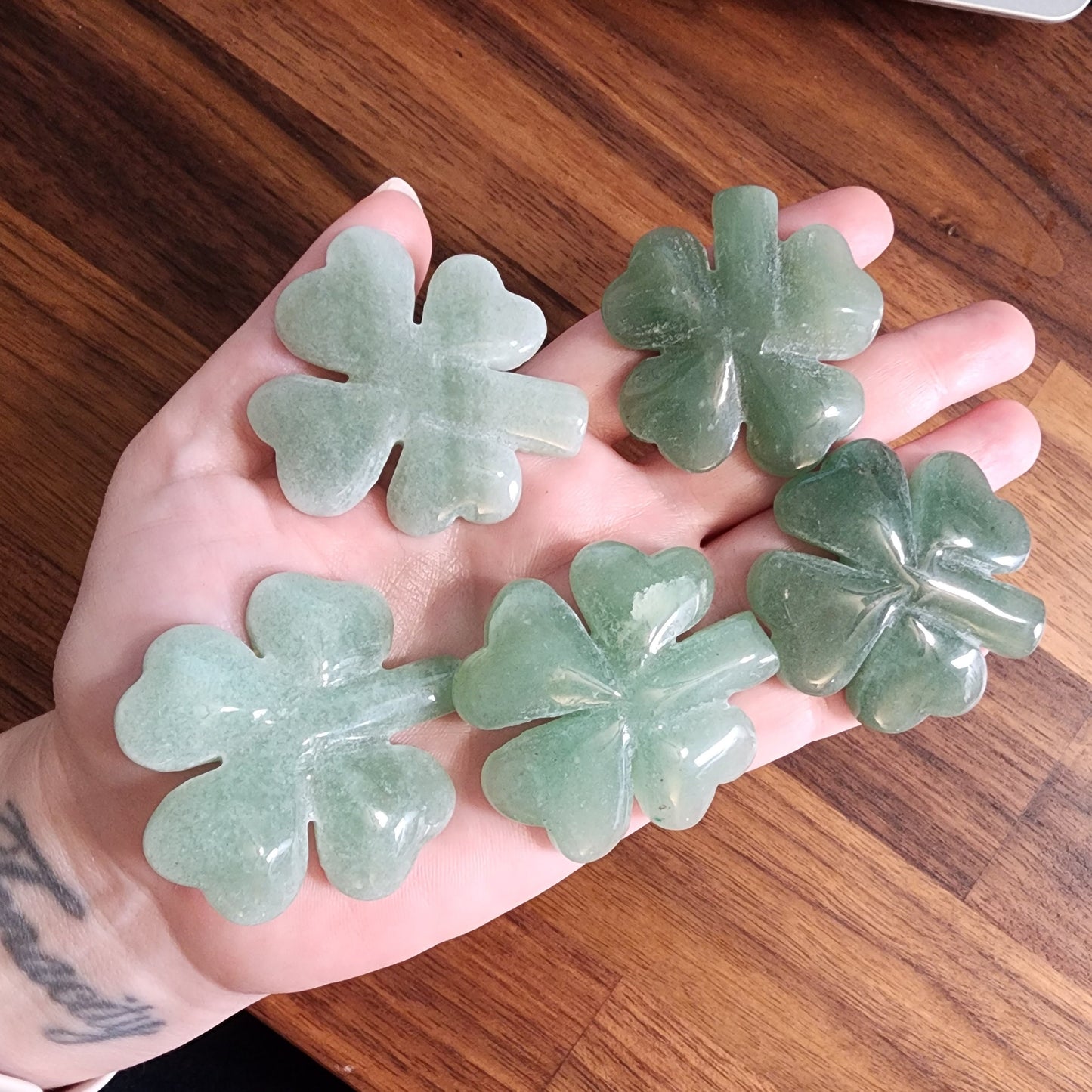 Green Aventurine Crystal 4 Leaf Clover: Lucky Shamrock Decor
