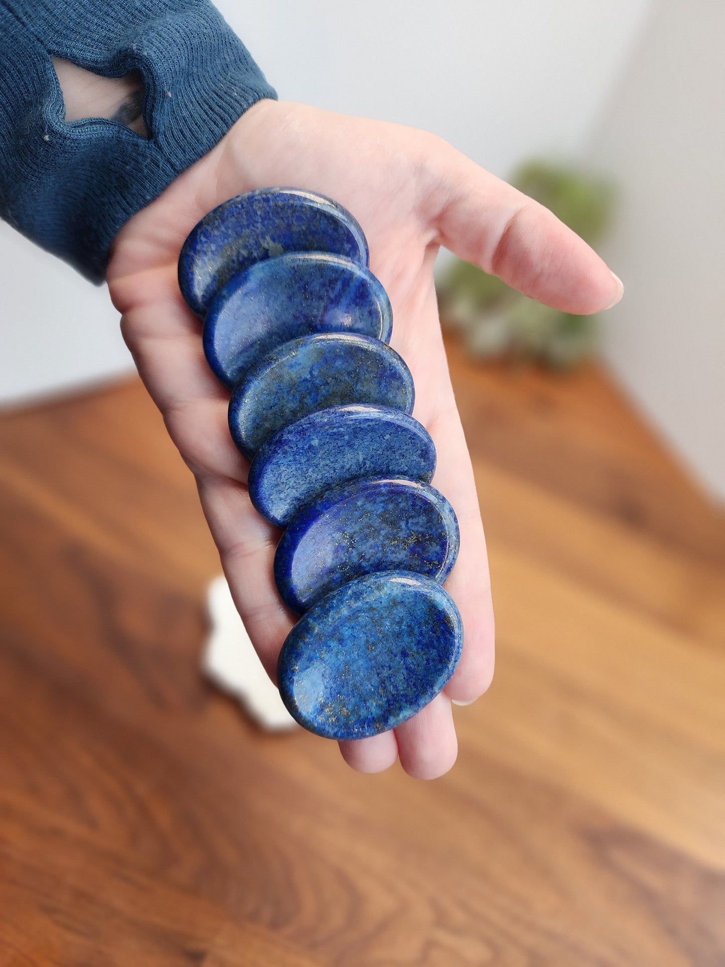 Lapis Lazuli Worry Stone: Royal Blue Pocket Crystal with Hematite
