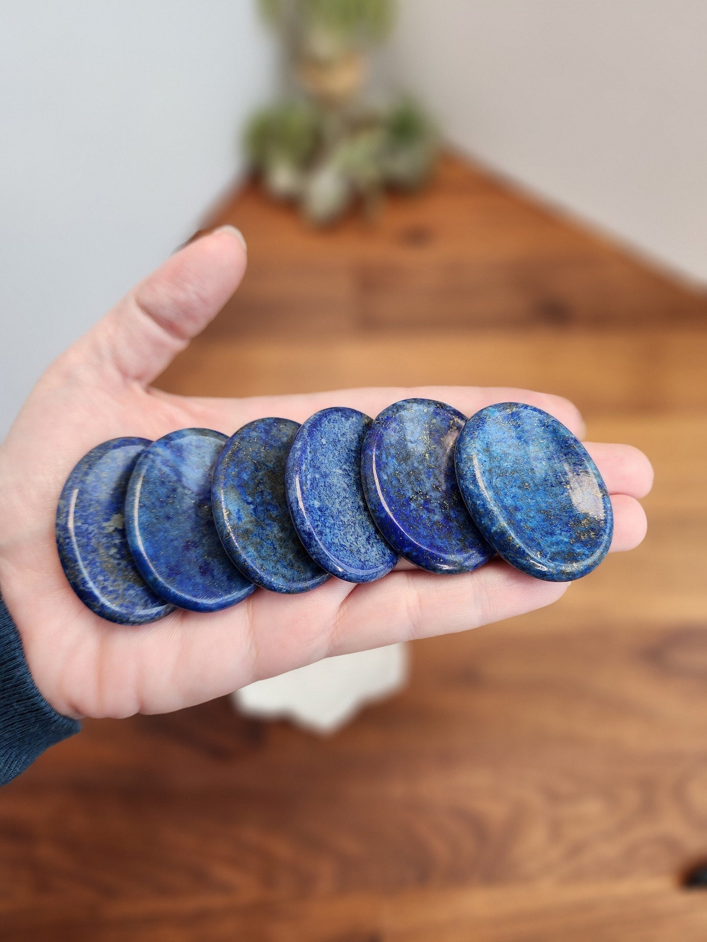 Lapis Lazuli Worry Stone | 1.77" | Bright Royal Blue with Silver Hematite Inclusions | Pocket Crystals | ADHD Fidget | Intuitively Chosen