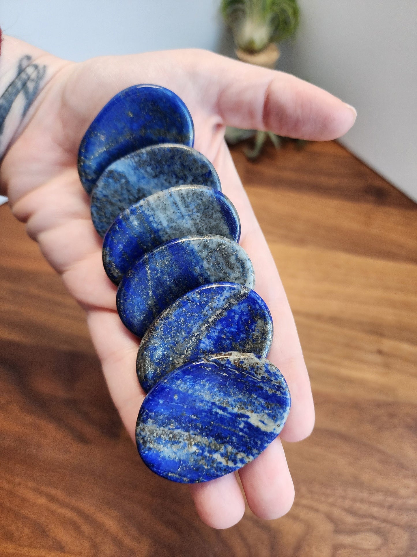 Lapis Lazuli Worry Stone | 1.77" | Bright Royal Blue with Silver Hematite Inclusions | Pocket Crystals | ADHD Fidget | Intuitively Chosen