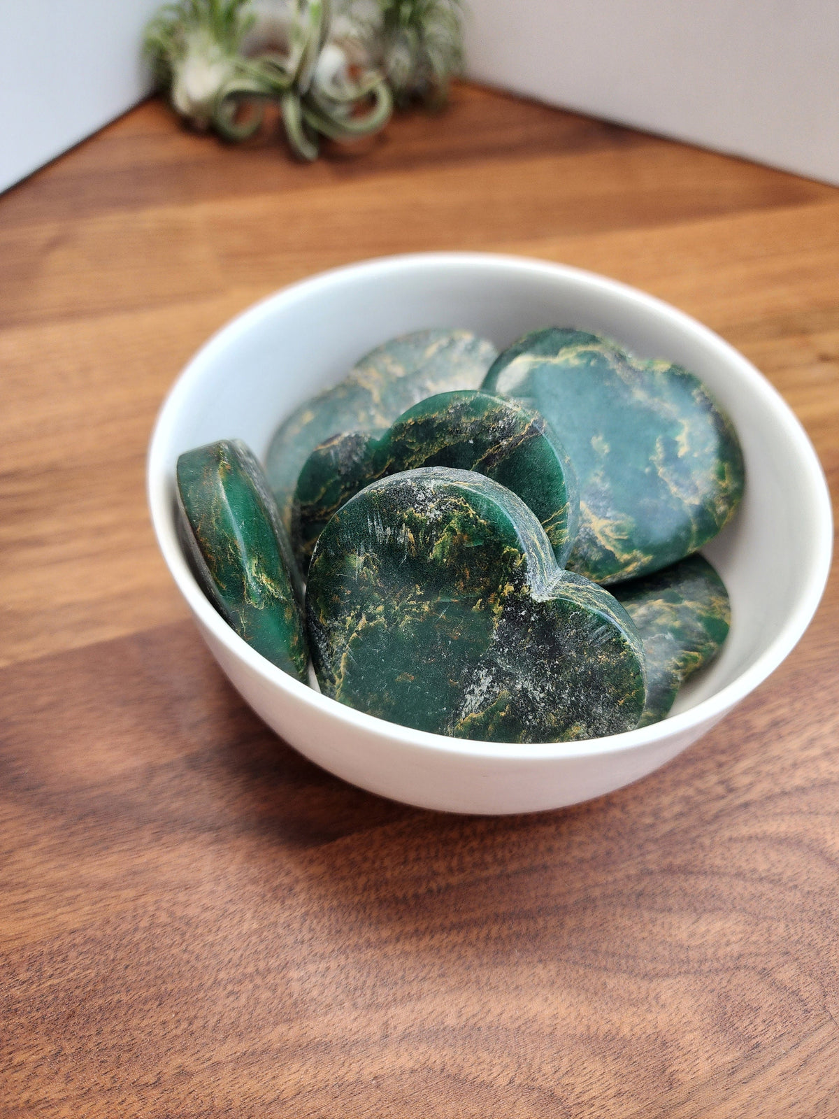 Green Mica Crystal Heart: Emerald Green with Yellow Inclusions (2")